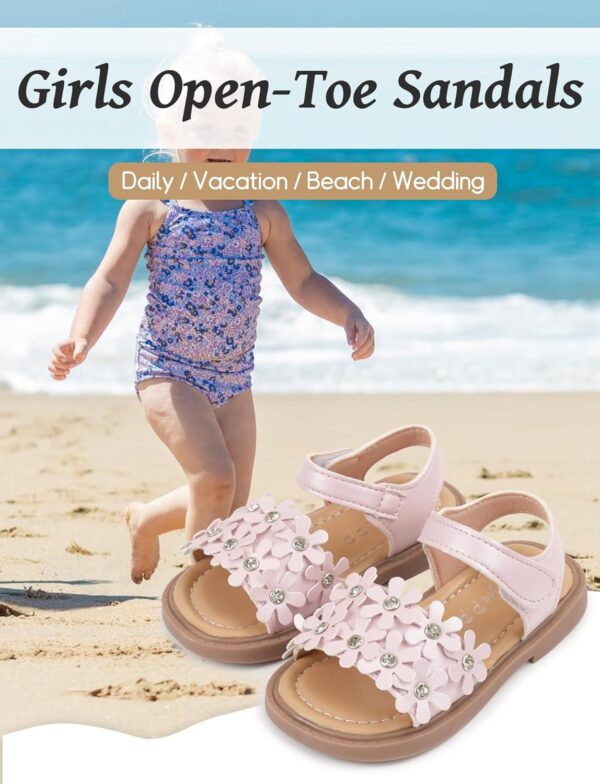 Ausing Toddler Little Girls Flower Open-Toe Flat Dress Sandals Summer Casual Shoes Elegant Princess Flat Sandals Kids Sandals - Image 5