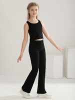 Naiyafly Girls 3 Piece Outfits Kids Cami Top + Flare Pants Set with Plaid Shirt Set Youth Girls Long Jacket Tanks Top Flare Leggings Bell Bottom Clothes - Image 6