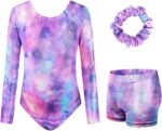 JiAmy Gymnastics Leotards for Girls with Shorts Set, Long Sleeve Kids Gymnastics Athletic Outfit for Kids 3-12 Years