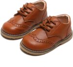 WOFANLULY Toddler Boys Girls Dress Shoes Little Kid Oxford Shoes Wedding Church Dress Shoes PU Leather Lace Up School Uniform Loafer Flats