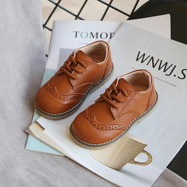 WOFANLULY Toddler Boys Girls Dress Shoes Little Kid Oxford Shoes Wedding Church Dress Shoes PU Leather Lace Up School Uniform Loafer Flats - Image 4