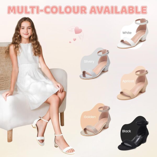 Girls Sandals Party Shoes Low Heels Open Toe Princess Sandal Ankle Strap Dress up Glitter Wedding Shoe for Little Big Kid Summer - Image 2