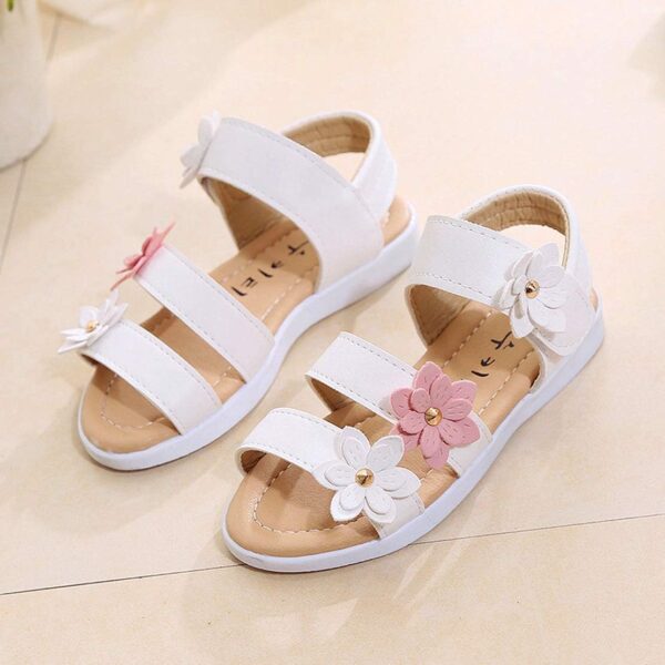 Girls Sandals with Pearls Flowers Leather Shoes Sandals for Little Girls - Image 2
