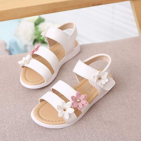 Girls Sandals with Pearls Flowers Leather Shoes Sandals for Little Girls - Image 3