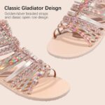 MIXIN Girls Gladiator Sandals for Big Kid Little kids with Strappy Ankle High Back Zipper - Image 2