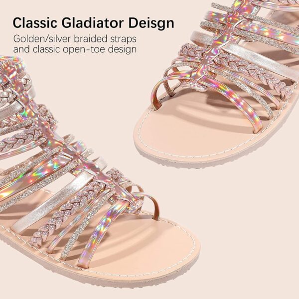 MIXIN Girls Gladiator Sandals for Big Kid Little kids with Strappy Ankle High Back Zipper - Image 2