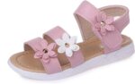 QZBAOSHU Girls Sandals with Pearls Flowers Leather Shoes Sandals for Little Girls