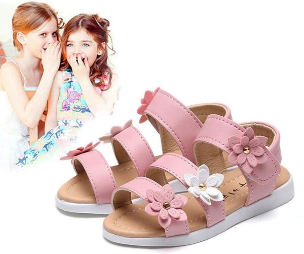 QZBAOSHU Girls Sandals with Pearls Flowers Leather Shoes Sandals for Little Girls - Image 2