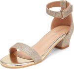 FOGOIN Girls Sandals Party Shoes Low Heels Open Toe Princess Sandal Ankle Strap Dress up Glitter Wedding Shoe for Little Big Kid Summer