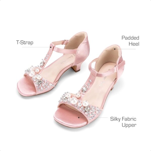 DREAM PAIRS Girls Sandals Ankle Strap T-Strap Low Heel Pearl Bow Flower Pump Dress Wedding Party Shoes for Little Kid/Big Kid - Image 4