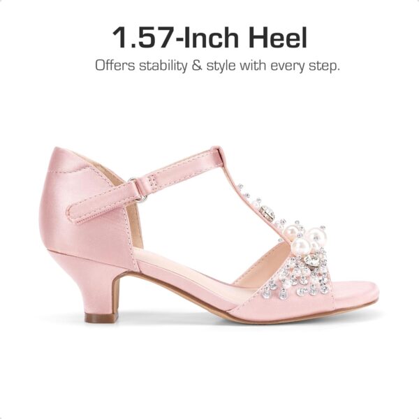DREAM PAIRS Girls Sandals Ankle Strap T-Strap Low Heel Pearl Bow Flower Pump Dress Wedding Party Shoes for Little Kid/Big Kid - Image 5