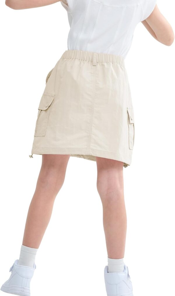 Rolanko Girls Skirts Inner Shorts with Pockets, Adjustable Parachute Cargo Sport Skort with Elastic Waistband - Image 3