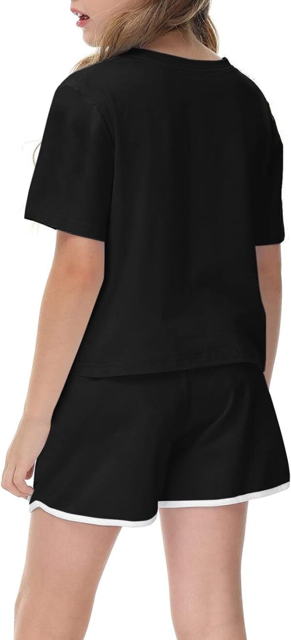 Kids Summer Sport T-Shirt and Shorts 2 Piece Outfit Girls Trendy Tracksuit Set Short Sleeve Fox Letter Print Crop Tops with Jogger Shorts Activewear Preppy Clothing Set - Image 7