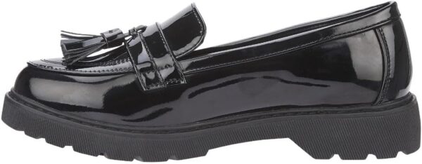 Girls Black School Shoes Kids Tassel Slip ON Loafers Teens Shoe UK Size 13-5 - Image 4