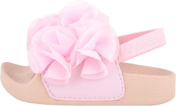 Childrens Kids Girls Easy Slip On Open Toe Elasticated Summer Holiday Sandal with Embroidered Flower - Image 5