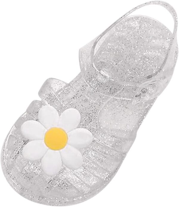 Jelly Shoes for Toddler Girls Summer Beach Retro Jellies Sandals T-Strap Slingback Little Kids Glitter White Size 9 Soft Closed Toe Princess Dress Flats for 2-9 Years - Image 3