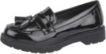 Girls Black School Shoes Kids Tassel Slip ON Loafers Teens Shoe UK Size 13-5