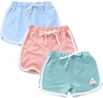 Rolanko Girls Sports Shorts, Cotton Summer Contrast Binding Dolphin Short Pants, Kids Athletic Gym Wear for Running and Dancing, 3 Packs