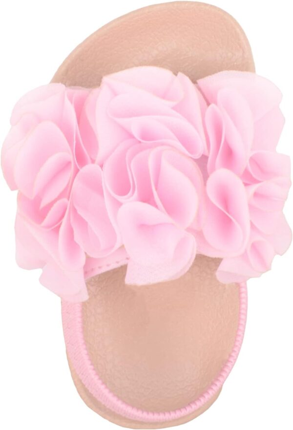 Childrens Kids Girls Easy Slip On Open Toe Elasticated Summer Holiday Sandal with Embroidered Flower - Image 6