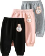 Baby Girl Cotton Pants with Cute Bunny Print for Little Girl Trousers Pack of 3