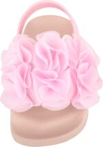 Childrens Kids Girls Easy Slip On Open Toe Elasticated Summer Holiday Sandal with Embroidered Flower - Image 2