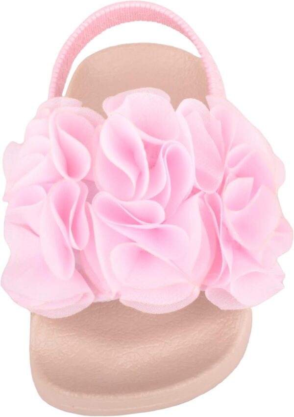 Childrens Kids Girls Easy Slip On Open Toe Elasticated Summer Holiday Sandal with Embroidered Flower - Image 2