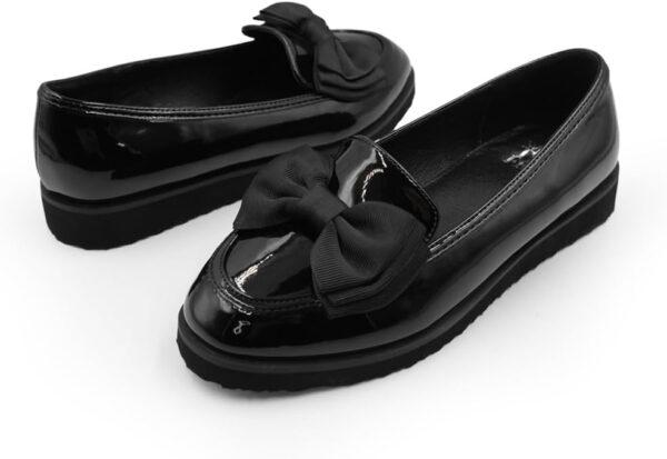 Girls Kids Childrens Loafers Slip On Flat Shoe Pumps Formal Smart School Shoes Comfort Support Lightweight Breathable Casual Classic Black Shiny Moccasin Little/Big Kid Dolly Dollie Ballet Ballerina - Image 9