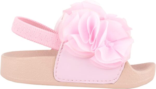 Childrens Kids Girls Easy Slip On Open Toe Elasticated Summer Holiday Sandal with Embroidered Flower - Image 4