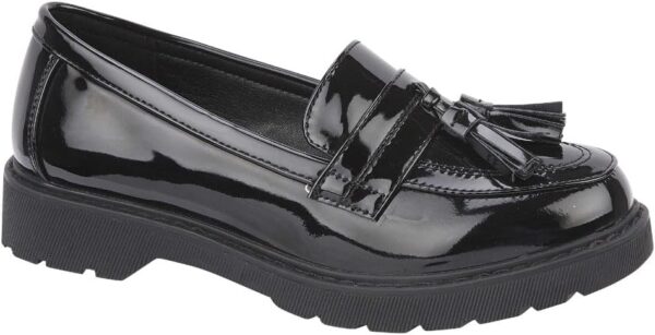 Girls Black School Shoes Kids Tassel Slip ON Loafers Teens Shoe UK Size 13-5 - Image 2