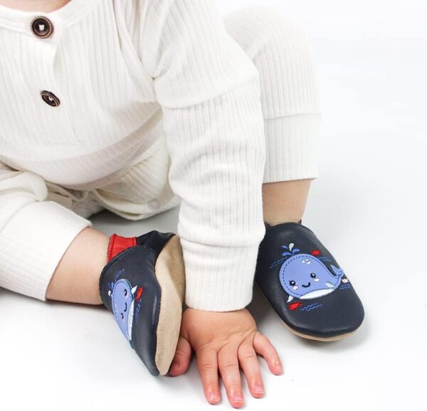 Dotty Fish Soft Leather Baby and Toddler Barefoot Shoes for Boys and Girls. Non-Slip Suede Soles. Animal Designs. 0-6 Months - 4-5 Years - Image 5