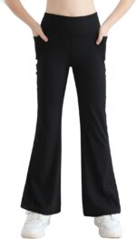 Valcatch Girls Flare Leggings Ribbed Yoga Dance Pants with Pockets High Waist Bell Bottom Trousers Kids Teens Wide Leg Pants Athletic Tights for Casual and Activewear - Image 2