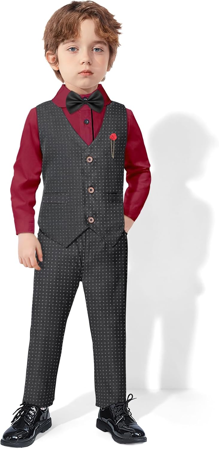 611Yufa0owL._AC_SL1500_.jpg Nwada 4 Piece Boy Suits Boys Wedding Suit Page Boy Party Prom Formal Tuxedo Suits 3-4 Years - Image 1