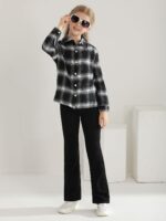 Naiyafly Girls 3 Piece Outfits Kids Cami Top + Flare Pants Set with Plaid Shirt Set Youth Girls Long Jacket Tanks Top Flare Leggings Bell Bottom Clothes - Image 8