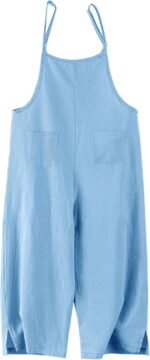 Rolanko Girls Jumpsuit Adjustable Spaghetti Strap Loose Overalls Rompers, Cotton Baggy Plain Playsuits with Pockets for Age 5-12 Years - Image 4