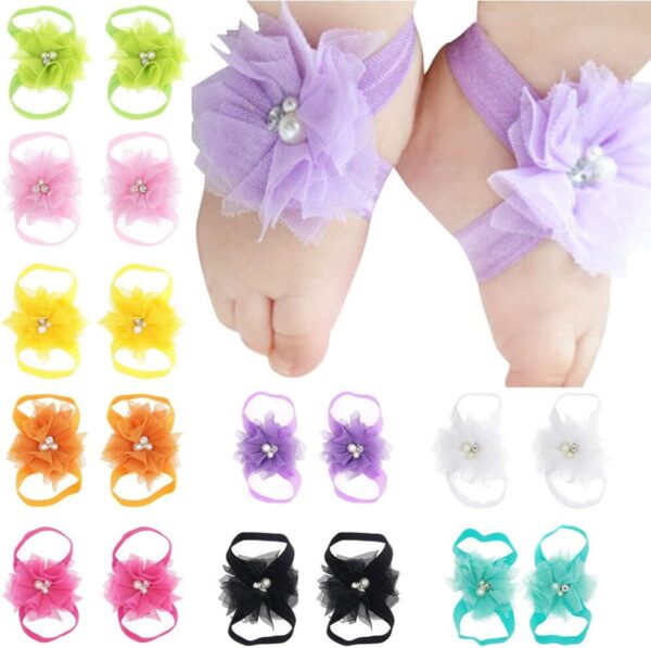 12 Pairs Baby Girl Shoes Baby Chiffon Sandals Bowknot Barefoot Sandals Feet Accessories For Baby Girls Newborn Infants Toddler Kids Girl Fashion Sandals - Image 7