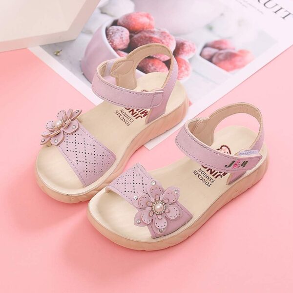 Girls Sandals Toddler Little Girls Sandals with Pearls Flower Summer Breathable Leather Shoes - Image 6