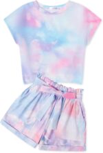 Arshiner Girl's Clothing Set Kids Summer T-shirt with Shorts Set Casual Fashion Short Sleeve Top Outfits Set for Girls 6-14 Years