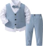 Toddler Boys Gentlemen Outfits Tuxedo Suit Set Long Sleeve Bowtie Shirts Top Vest Pants Set Formal Clothes