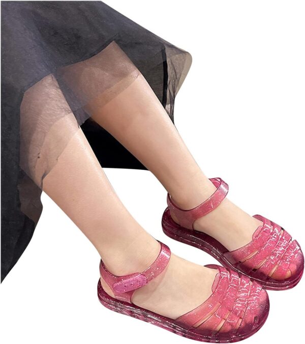 Zeiayuas Toddler Girls Jelly Sandals Glitter Flat Beach Summer Shoes Mary Jane Dress Princess Shoes Water Anti Slip Shoes for Little Kids UK Child 2-6 Years - Image 3