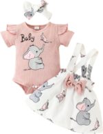 Loalirando Infant Newborn Girl Elephant Outfits 3Pc Romper Bunny Crab Suspender Skirt Set Headband Summer Fall Cute Clothes