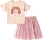 TCWWBB Toddler Girls Summer Short Outfits Clothes Set Kids Cute Unicorn Bunny Rainbow Animal Print Short Sleeve Cotton T-Shirt Tops and Shorts 2 Piece Crewneck Clothing Set Age 1-7 Years Old