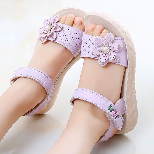 Girls Sandals Toddler Little Girls Sandals with Pearls Flower Summer Breathable Leather Shoes - Image 5