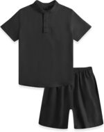 JiAmy Boys Clothing 2 Piece Set, Henley Collar Short Sleeves Tops with Shorts Kit, Summer Casual Cotton Kids Coordinating Outfits for 5-14 Years - Image 4