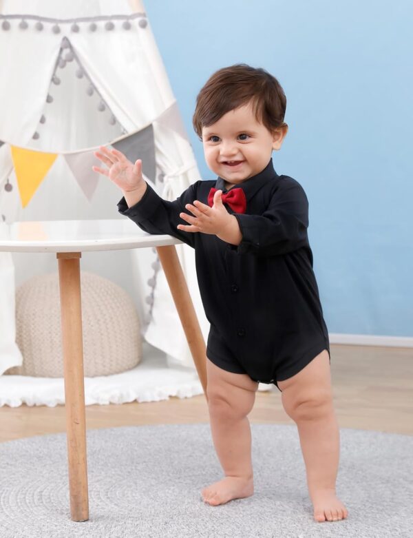 mintgreen Baby Boys' Wedding Bodysuits, Infant Grow Gentleman Bow Tie Vest Shirt, 3-18 Months - Image 3