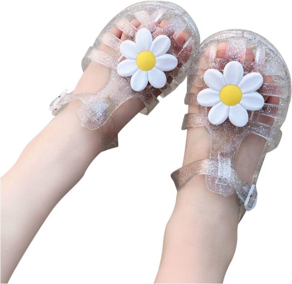 Jelly Shoes for Toddler Girls Summer Beach Retro Jellies Sandals T-Strap Slingback Little Kids Glitter White Size 9 Soft Closed Toe Princess Dress Flats for 2-9 Years - Image 2