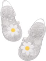 Jelly Shoes for Toddler Girls Summer Beach Retro Jellies Sandals T-Strap Slingback Little Kids Glitter White Size 9 Soft Closed Toe Princess Dress Flats for 2-9 Years