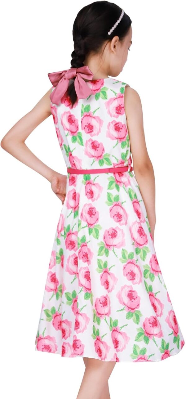 BONNY BILLY Girls Classy Vintage Floral Swing Kids Party Dress with Belt - Image 3