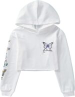Manyakai Kids Girls Butterfly Printed Hoodie Pullover Sweatshirts Hooded Long Sleeve Crop Tops