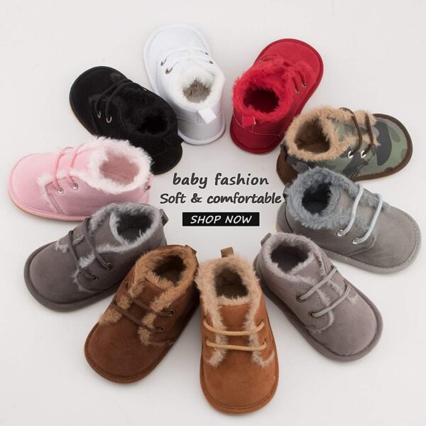 CENCIRILY Baby Boys Girls Warm Boots Infant Anti-slip Rubber Sole Lace-up Fleece Ankle Booties Newborn First Walking Shoes - Image 2