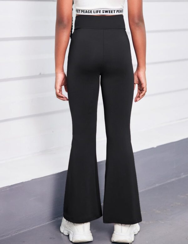 Arshiner Girls School Trouser Flare Leggings High Waisted V Crossover Casual Yoga Bell Bottoms with Pockets Pants for Kid - Image 4